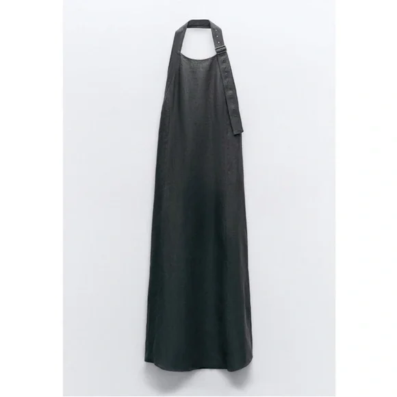 BLOGGERS FAV ZARA 100% LINEN HALTER SUMMER DRESS SIZE XS - Picture 4 of 10